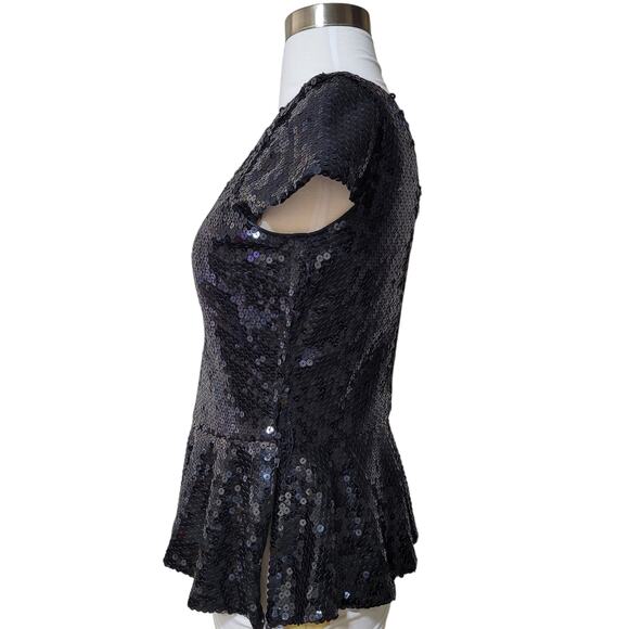 JS Boutique Women's Black Sequin Peplum Blouse Top Sequin Cap Sleeves Small - Picture 3 of 9